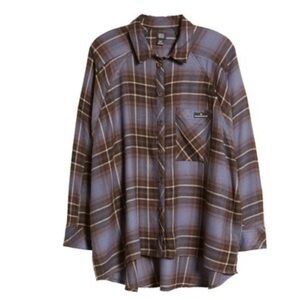 BDG Urban Outfitters Brendan Plaid Blue and Brown Oversized Flannel Shirt